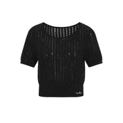 Black Cut-out Crewneck Top