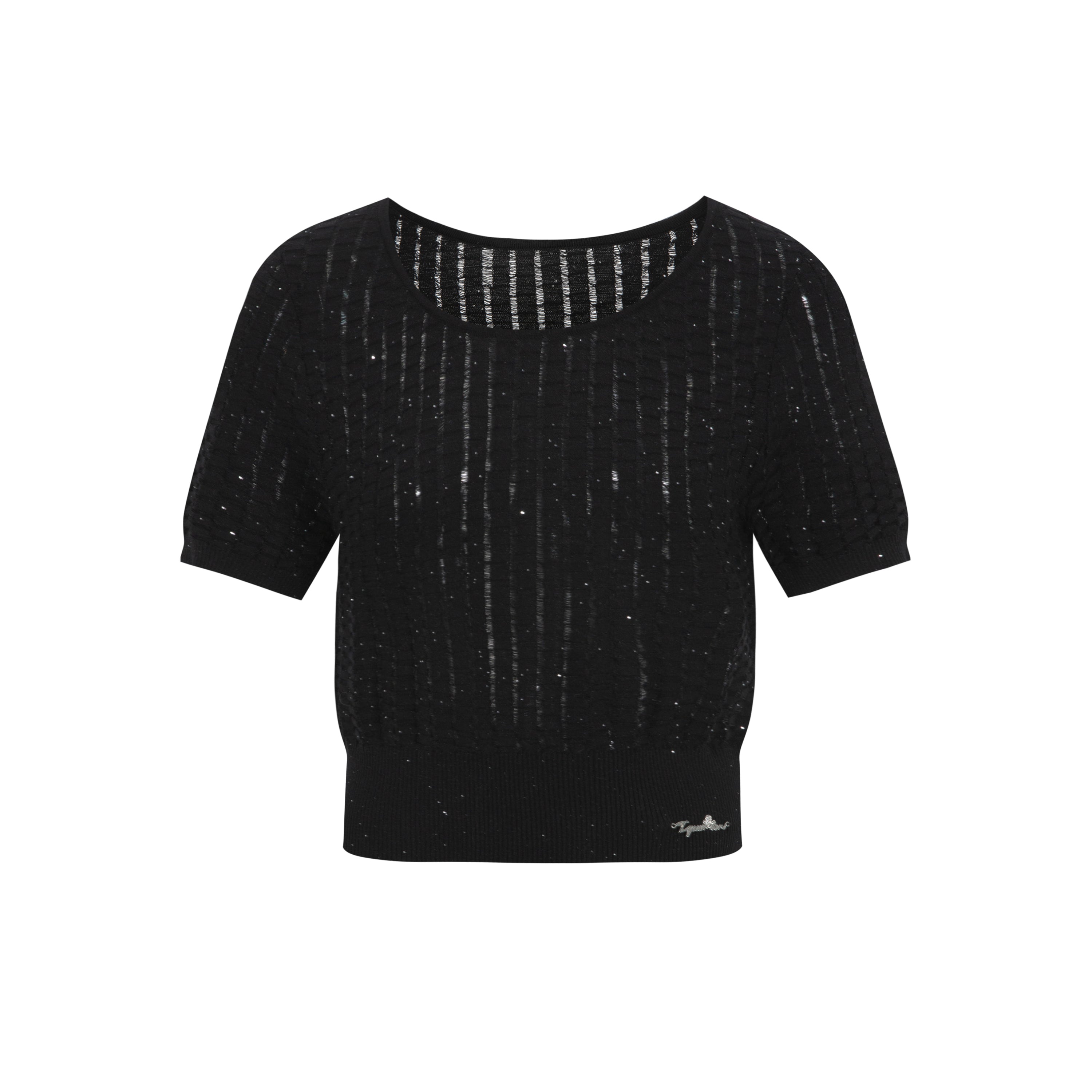 Black Cut-out Crewneck Top