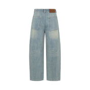Blue Vintage Three-dimensional Split Scimitar Jeans