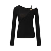 Black Tencel Wool Long Sleeve Top