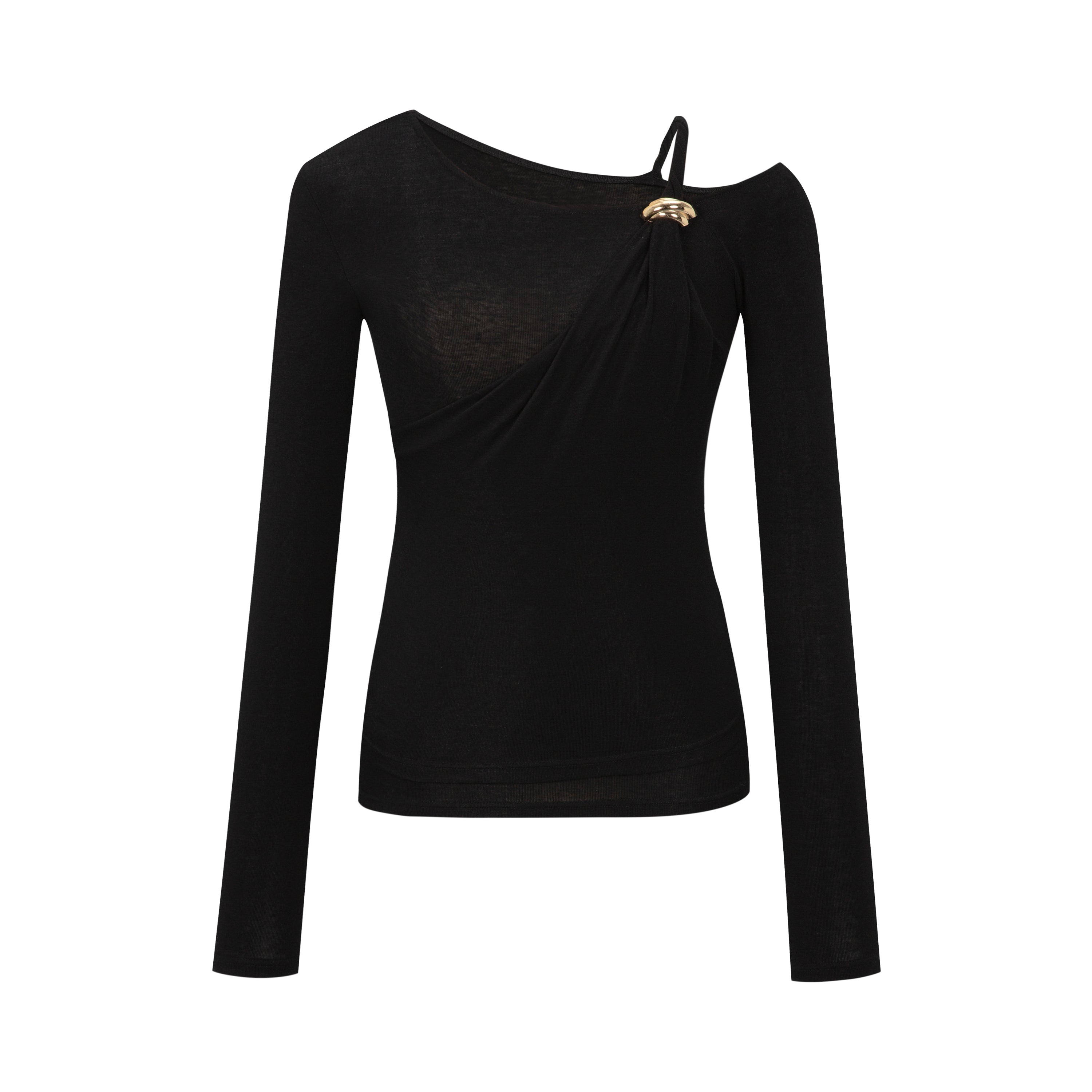 Black Tencel Wool Long Sleeve Top