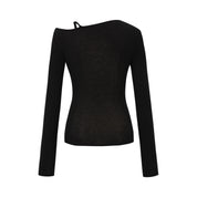 Black Tencel Wool Long Sleeve Top