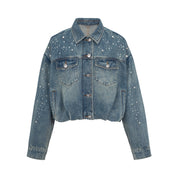 Floral Pleated Design Short Denim Jacket