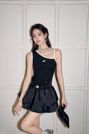Black Contrast Glitter Bow Vest