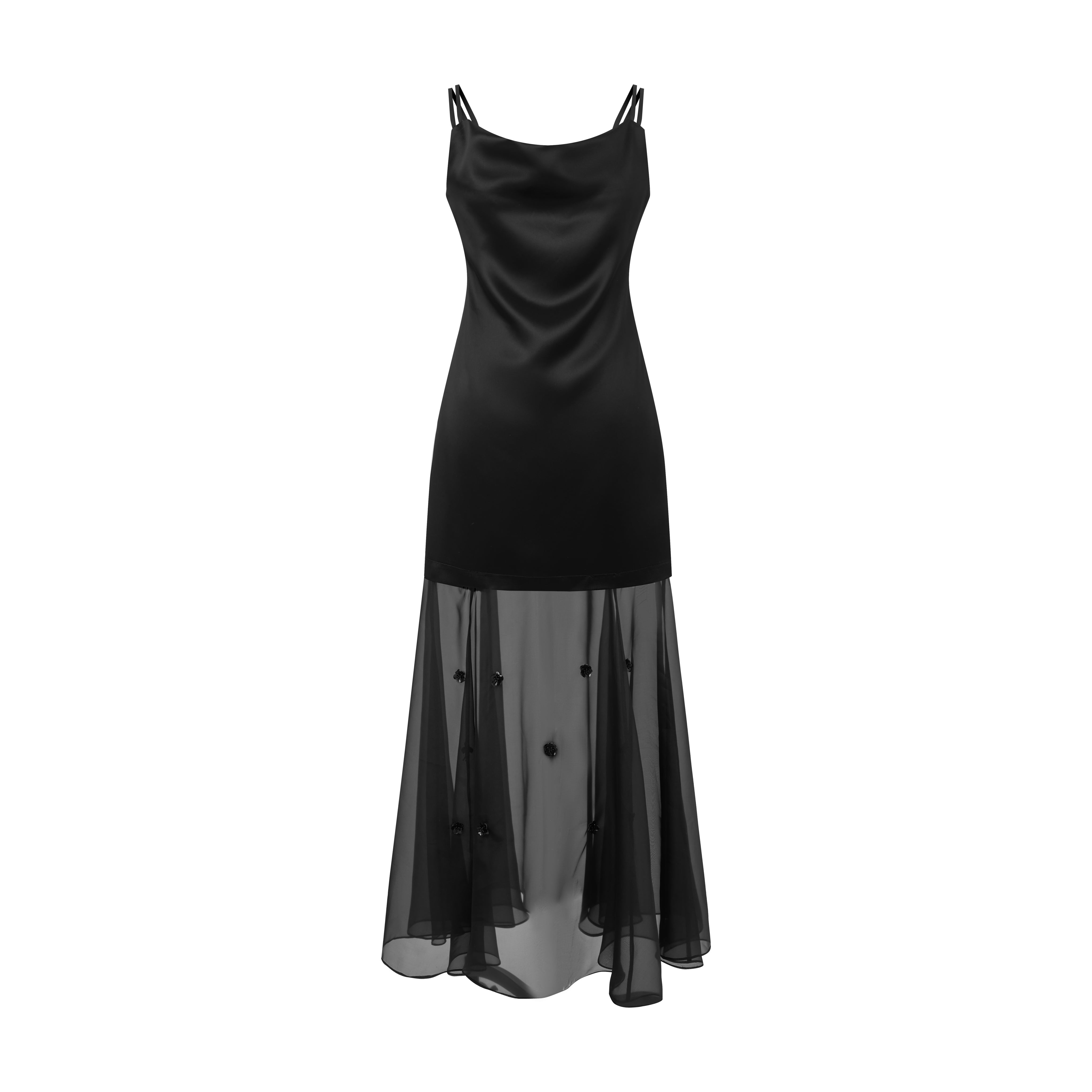 Black Swing-neck Floral Dress