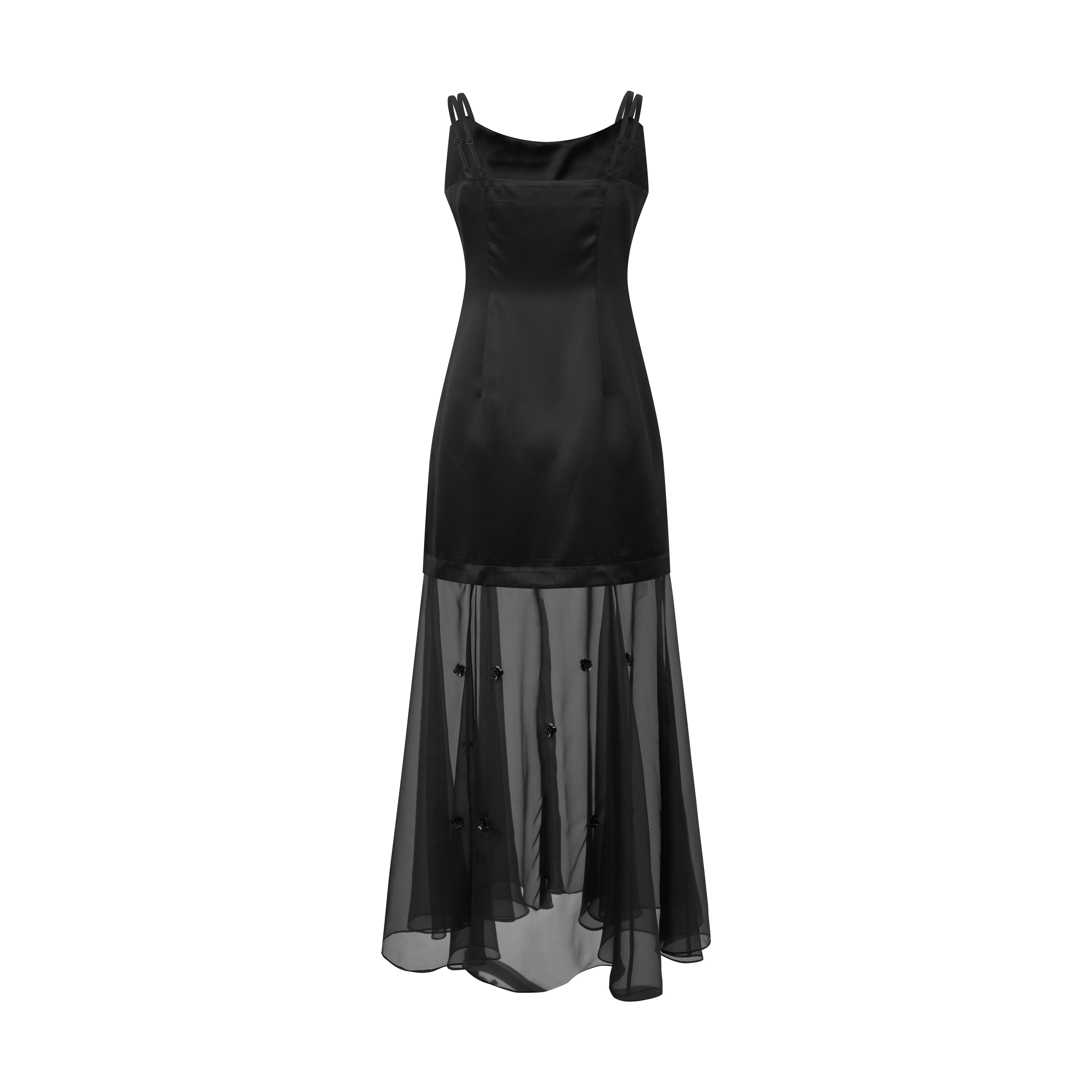 Black Swing-neck Floral Dress