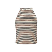 Brown Striped Knit Halter Tank Top