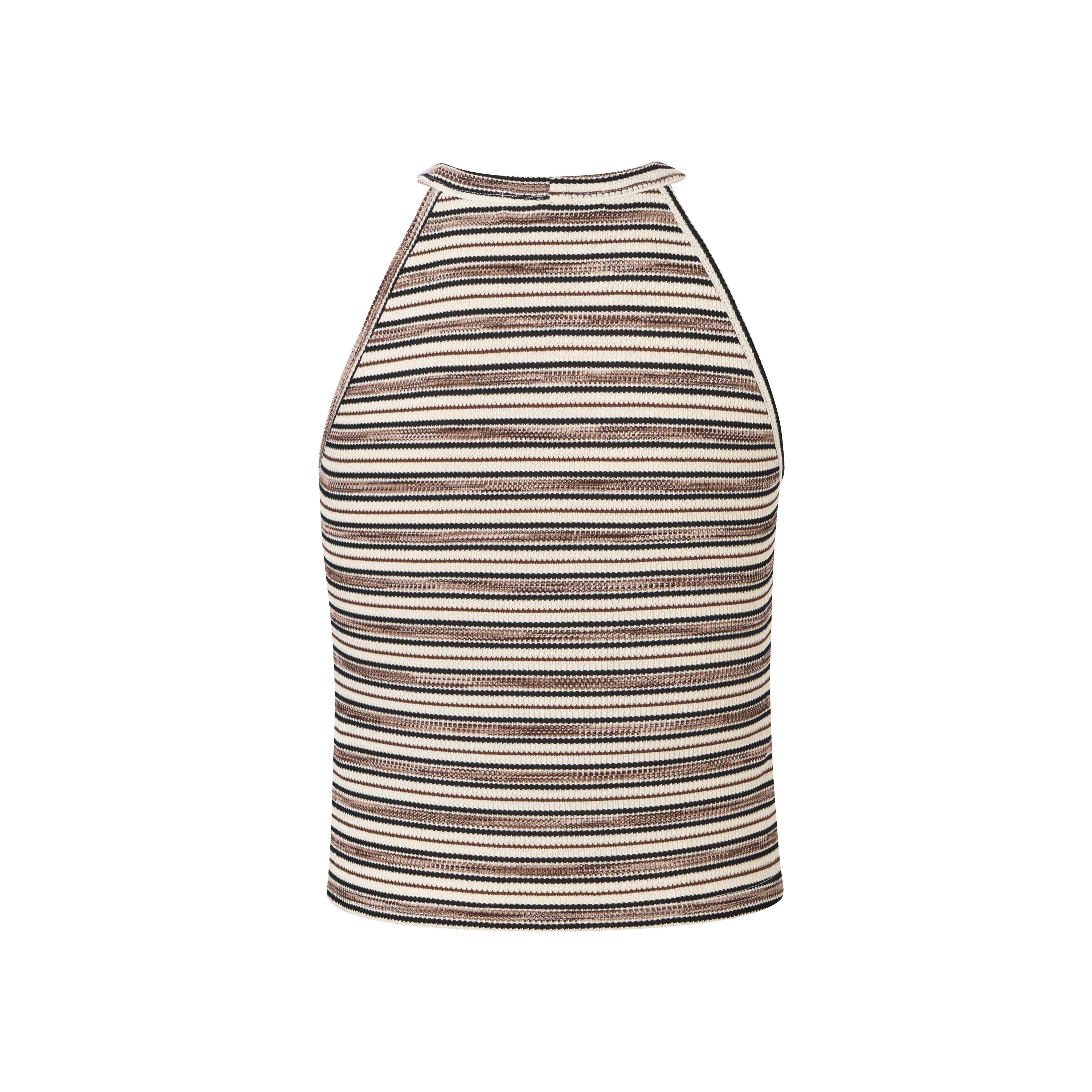 Brown Striped Knit Halter Tank Top