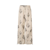 Khaki Printed Pleated Utility Paratrooper Pants
