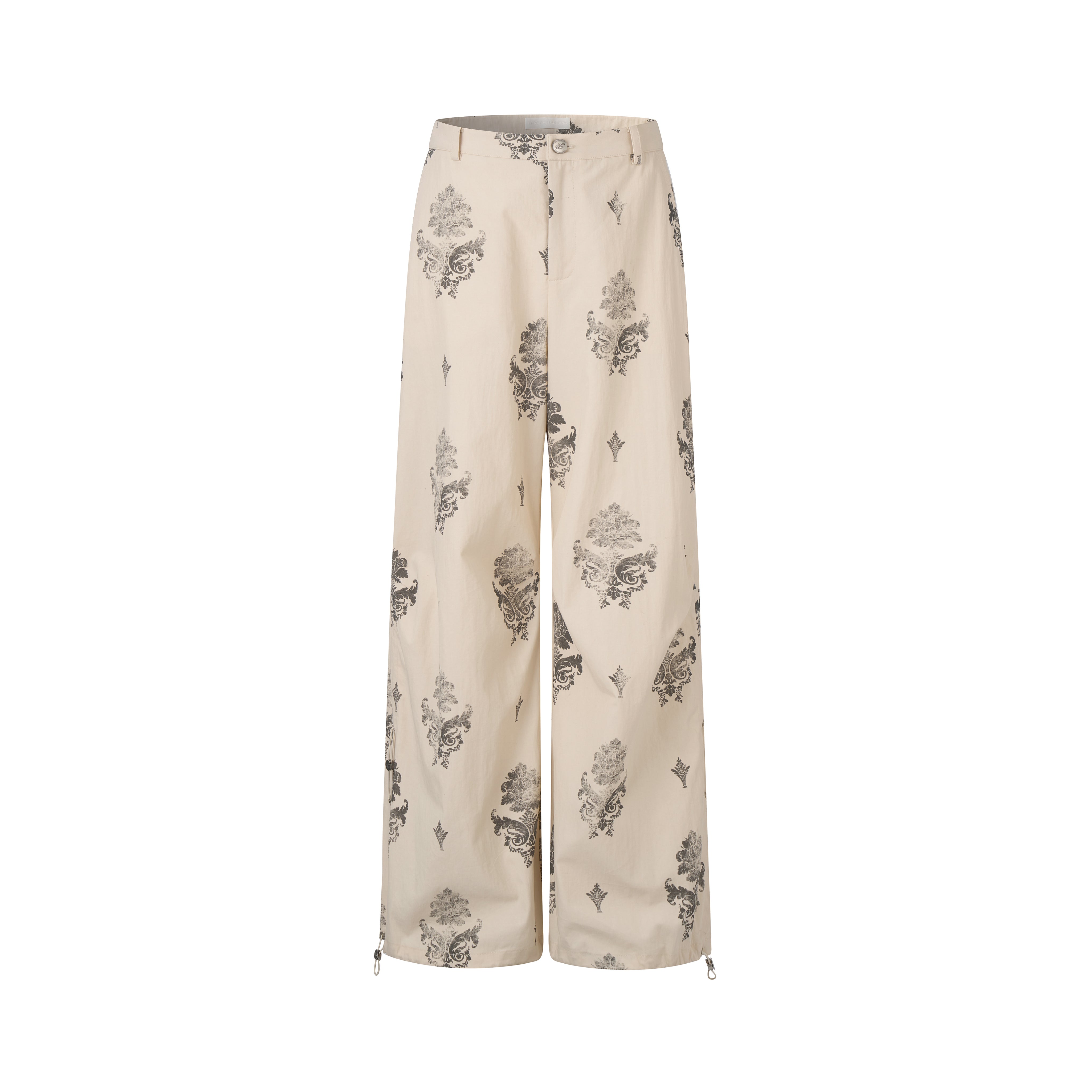Khaki Printed Pleated Utility Paratrooper Pants