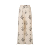 Khaki Printed Pleated Utility Paratrooper Pants