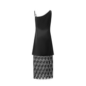 Black Diamond Chain Satin Lace Dress