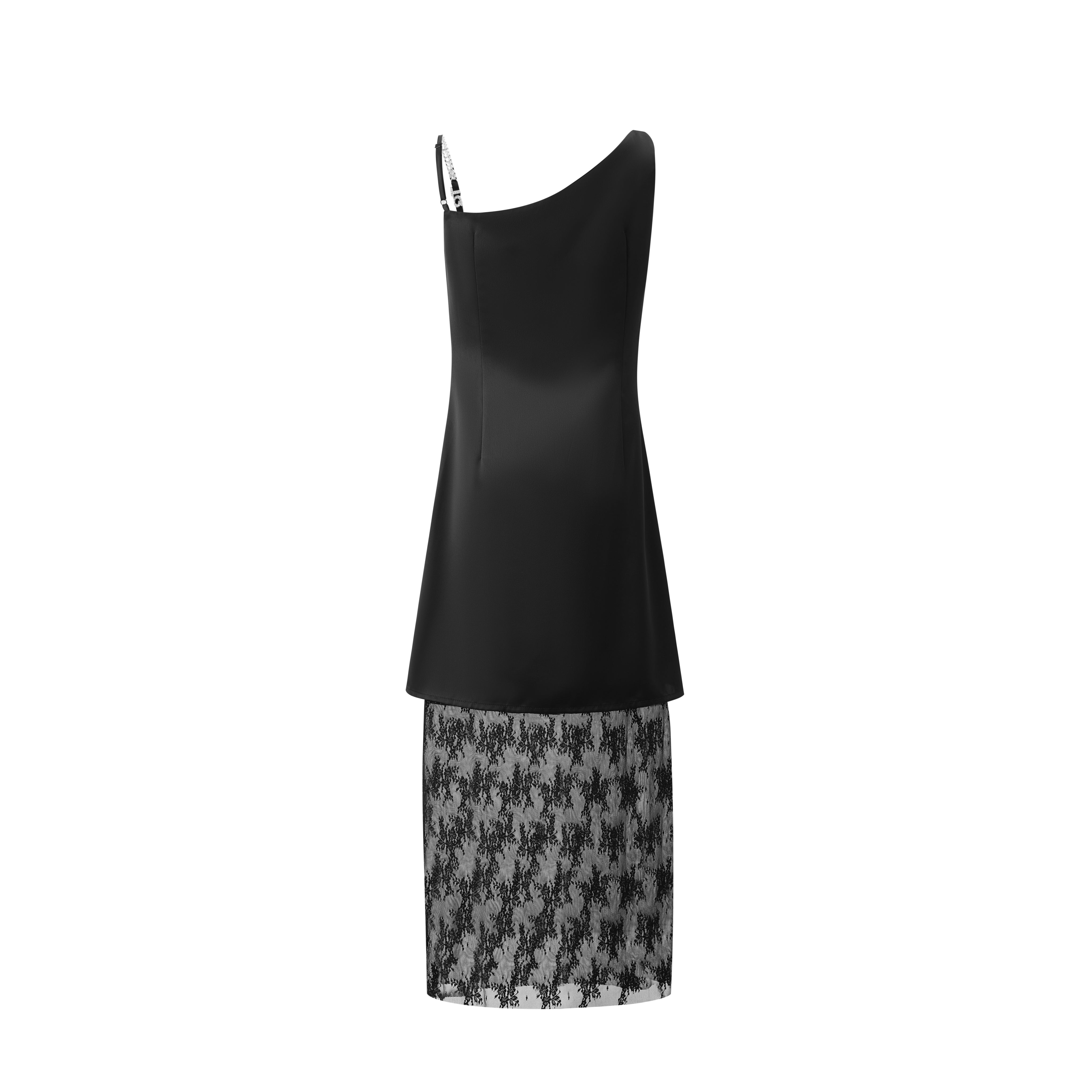 Black Diamond Chain Satin Lace Dress