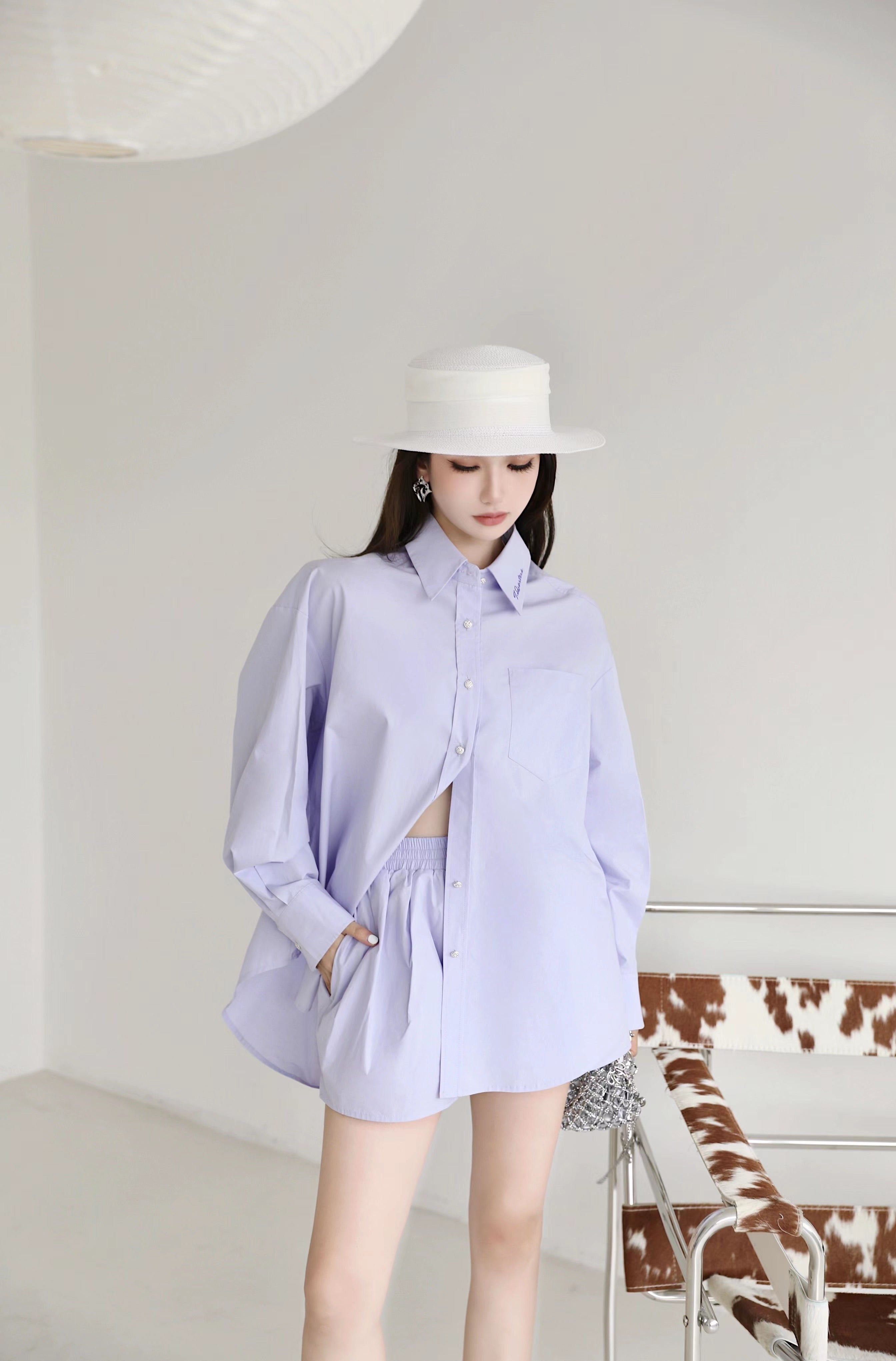 Purple Loose Embroidered Shorts